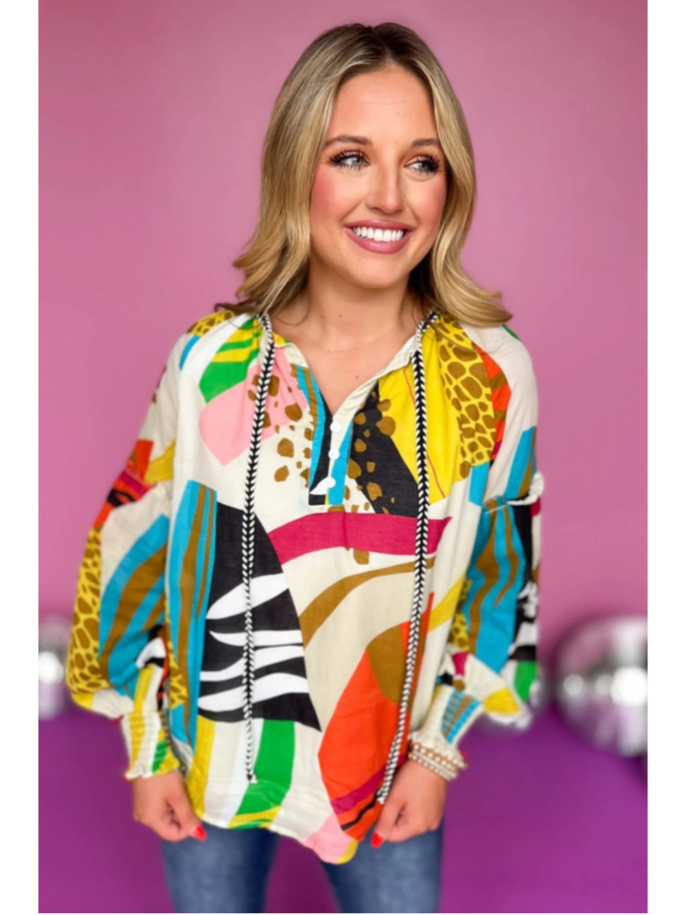 Women's Fate Multi-Color Abstract Print Blouse Size M